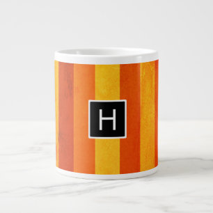 Caneca De Café Grande Listras de Laranja Vermelho Desgastado pelo Calor