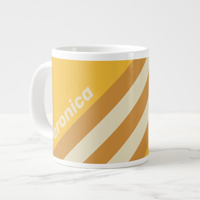 Caneca De Café Grande Listras de Mostarda Retro Sunshine com Nome (Frente Esquerda)