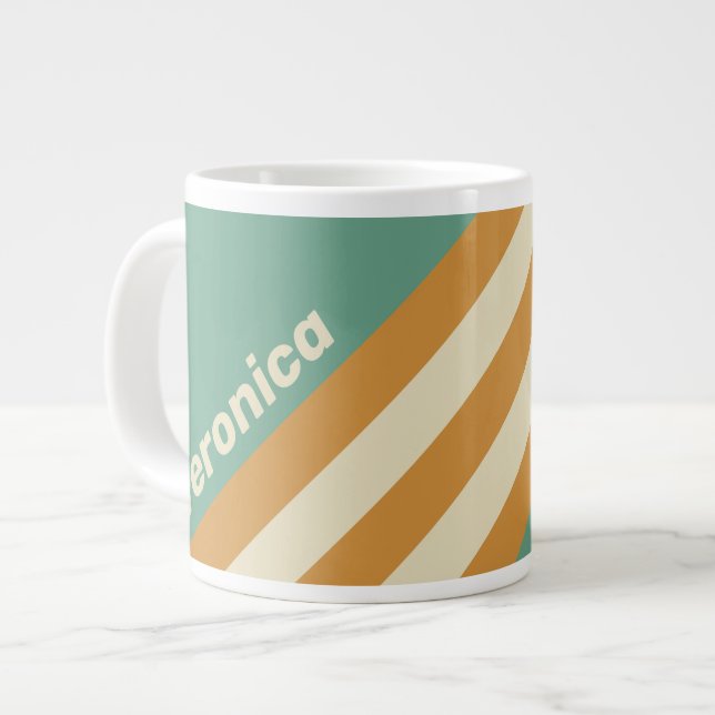 Caneca De Café Grande Listras de Musgo Retrô com Nome (Frente Esquerda)