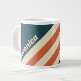 Caneca De Café Grande Listras de Onda Retrô com Nome