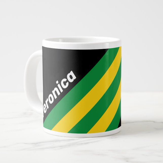 Caneca De Café Grande Listras de Palma Tropical Retro com Nome (Frente Esquerda)