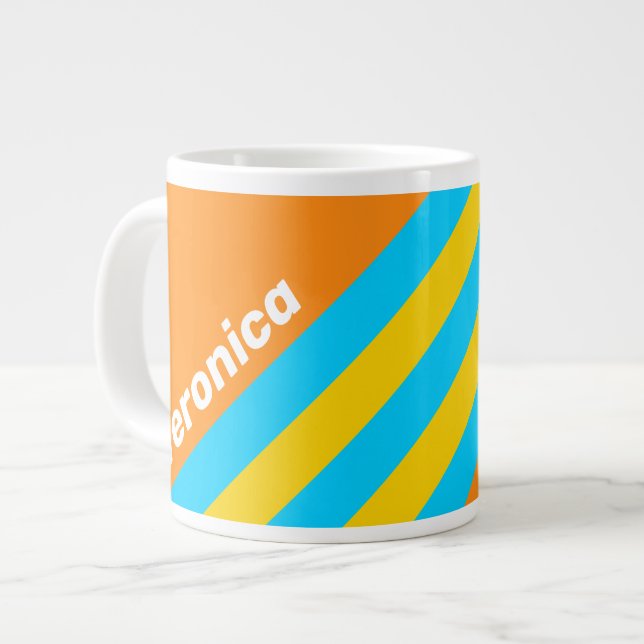 Caneca De Café Grande Listras de Praia de Verão Retrô com Nome (Frente Esquerda)