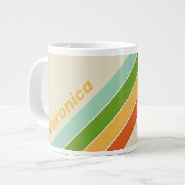 Caneca De Café Grande Listras de Rua ABC Retrô com Nome (Frente Esquerda)
