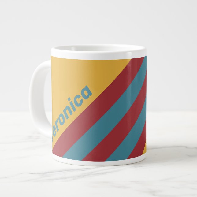Caneca De Café Grande Listras de Semente de Mostarda Retro com Nome (Frente Esquerda)