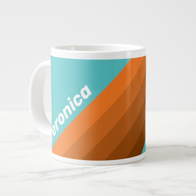 Caneca De Café Grande Listras de Teal do Deserto com Nome (Frente Esquerda)