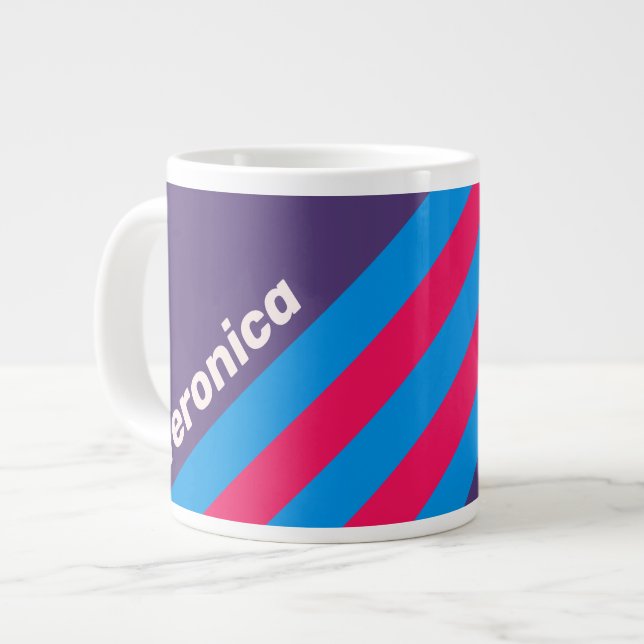 Caneca De Café Grande Listras de Uva Elétrica Retro com Nome (Frente Esquerda)