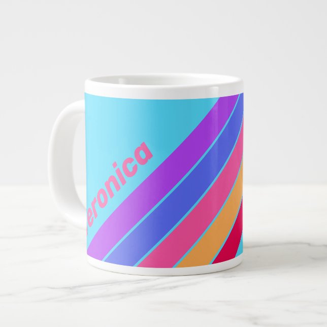 Caneca De Café Grande Listras de Vidro do Mar com Nome (Frente Esquerda)