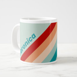 Caneca De Café Grande Listras de Vidro Marinho Pálido com Nome