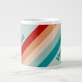 Caneca De Café Grande Listras de Vidro Marinho Pálido com Nome