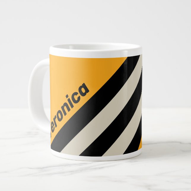 Caneca De Café Grande Listras de Zumbido do Abelhão Retro com Nome (Frente Esquerda)