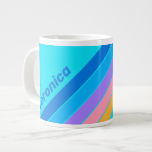 Caneca De Café Grande Listras do Céu Oceânico Neon dos Anos 80 com Nome