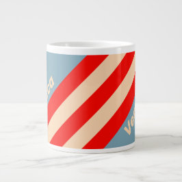 Caneca De Café Grande Listras do Horizonte Oceânico Retro com Nome