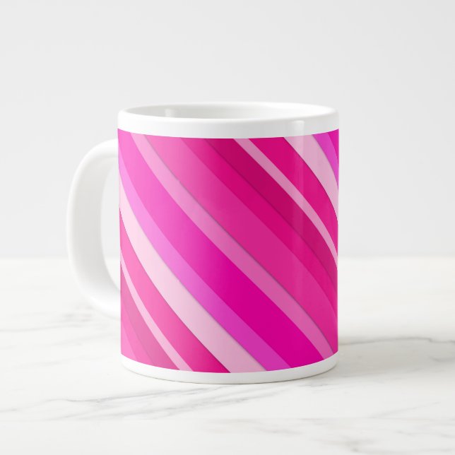 Caneca De Café Grande Listras doces em camadas - rosa e fuchsia (Frente Esquerda)