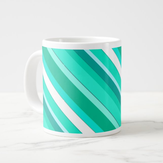Caneca De Café Grande Listras doces em camadas - turquesa e branco (Frente Esquerda)