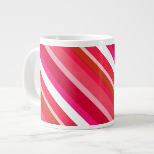 Caneca De Café Grande Listras doces em camadas - vermelha, rosa e branca