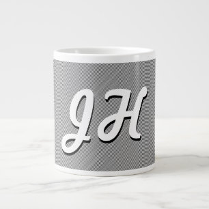 Caneca De Café Grande Listras Finas Pretas e Brancas Iniciais com Esti