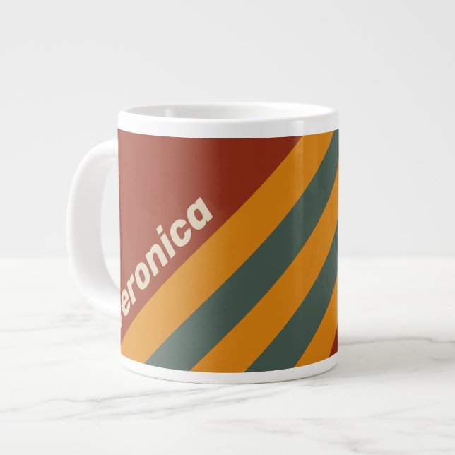 Caneca De Café Grande Listras Laranja Antigas com Nome (Frente Esquerda)