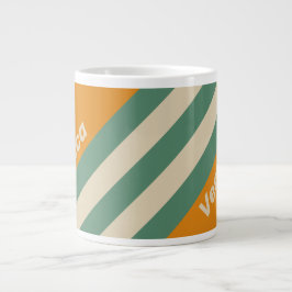 Caneca De Café Grande Listras Laranja Retrô com Nome
