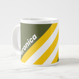 Caneca De Café Grande Listras Nostálgicas de Mel Verde com Nome