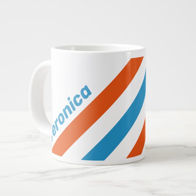 Caneca De Café Grande Listras Nostálgicas de Verão com Nome (Frente Esquerda)
