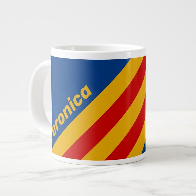 Caneca De Café Grande Listras Quentes e Retrô com Nome (Frente Esquerda)
