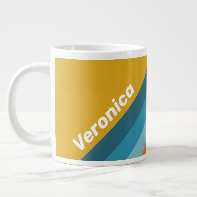 Caneca De Café Grande Listras Retrô Amarelas com Nome (Esquerda)