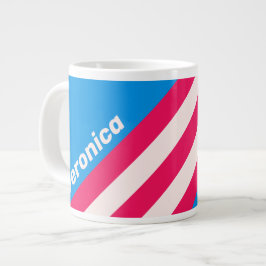Caneca De Café Grande Listras Retro Blue Crush com Nome