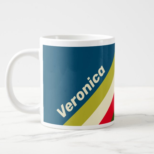 Caneca De Café Grande Listras Retrô de Rugby com Nome (Esquerda)