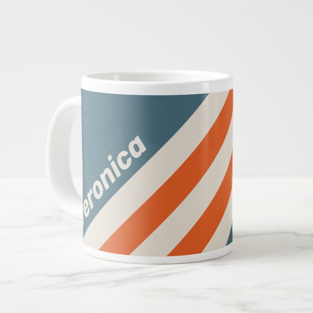 Caneca De Café Grande Listras retrô de Surfside com nome (Frente Esquerda)