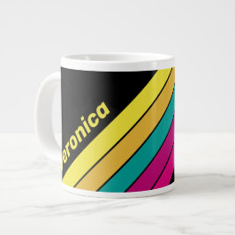 Caneca De Café Grande Listras Retrô Escuro 80 com Nome