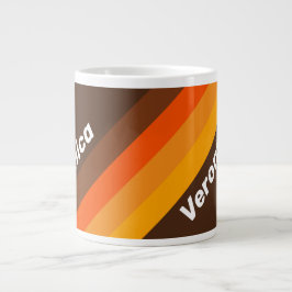 Caneca De Café Grande Listras Retrô Marrom com Nome