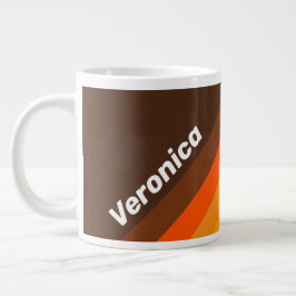Caneca De Café Grande Listras Retrô Marrom com Nome