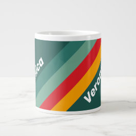 Caneca De Café Grande Listras Verdes com Nome