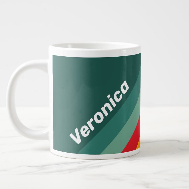 Caneca De Café Grande Listras Verdes com Nome (Esquerda)