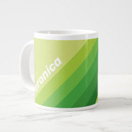 Caneca De Café Grande Listras Verdes de Nenúfar com Nome