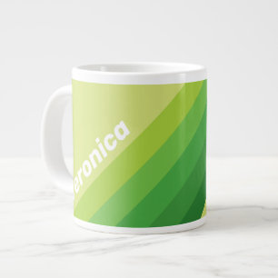 Caneca De Café Grande Listras Verdes de Nenúfar com Nome