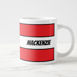 Caneca De Café Grande Listras Vermelhas adicione seu nome