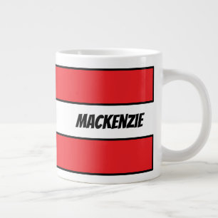 Caneca De Café Grande Listras Vermelhas adicione seu nome