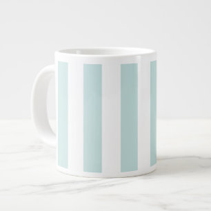 Caneca De Café Grande Listras Verticais em Teal Claro e Branco