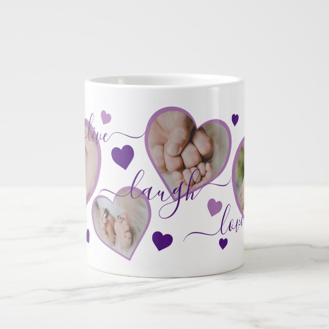 Caneca De Café Grande Live Laugh Love Photo Hearple (Frente)