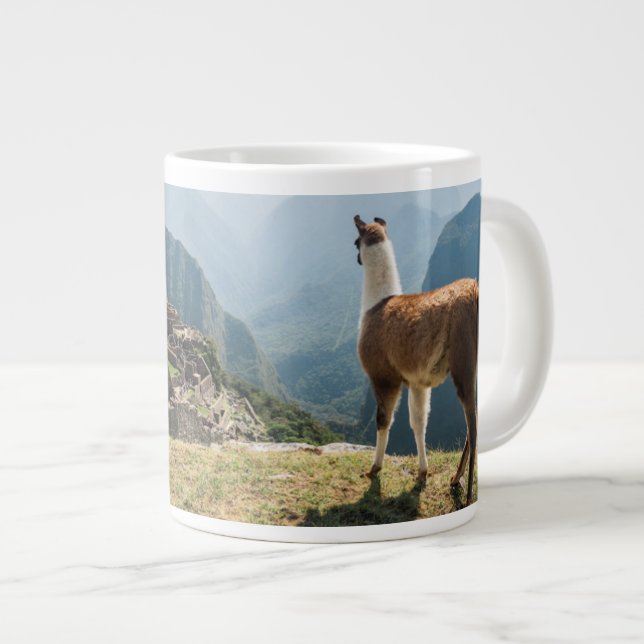 Caneca De Café Grande Llama Overlook Ruins | Machu Picchu, Peru (Frente Esquerda)