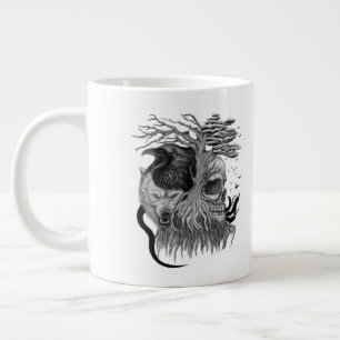 Caneca De Café Grande Lobo e Raven com crânio