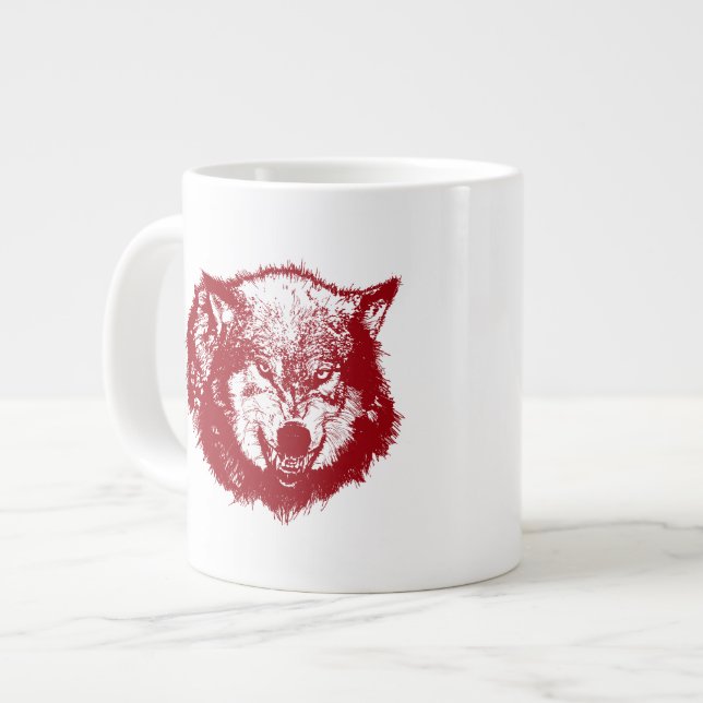 Caneca De Café Grande Lobo Irritado em Vermelho (Frente Esquerda)