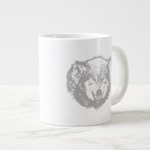 Caneca De Café Grande Lobo Irritado na Cinza