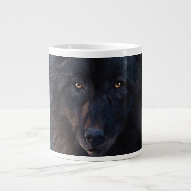 Caneca De Café Grande Lobo negro (Frente)