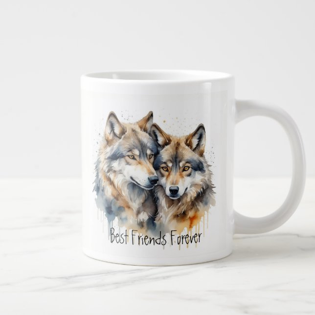 Caneca De Café Grande Lobos Engraçados E Bonitos Melhores Amigos Para Se (Direita)