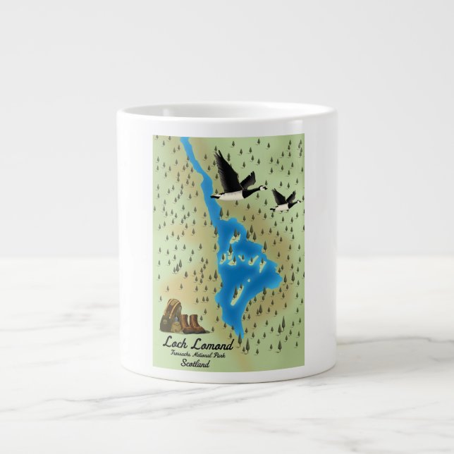 Caneca De Café Grande Loch Lomond, Trossachs, mapa da Escócia (Frente)