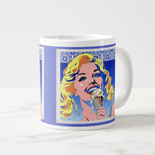 Caneca De Café Grande Loira Comendo Sorvete Colorido Estilo Pop Art dos