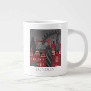 Caneca De Café Grande Londres Elevações por Noite - Vermelho