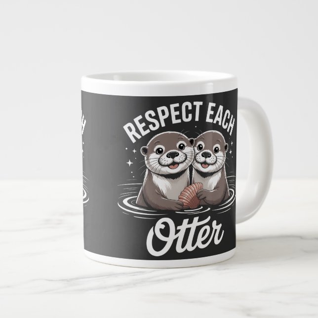 Caneca De Café Grande Lontra Respeita Outra Divertida (Frente Esquerda)